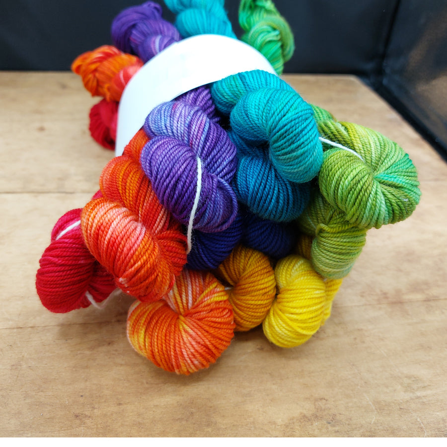 Rainbow mini skein set (12x20g merino nylon light): A Touch of Tie Dye