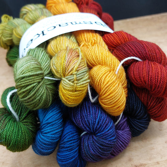 Rainbow mini skein set (12x20g merino nylon light): Settle In and Stay Awhile