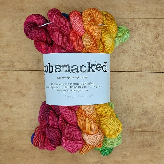 Rainbow mini skein set (12x20g merino nylon light): Spread the Love