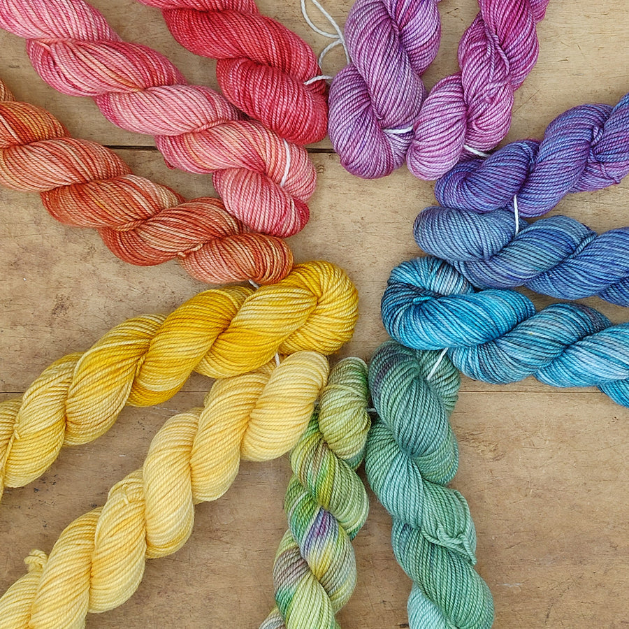 Rainbow mini skein set (12x20g merino nylon light): Weird Makes the World Worth It